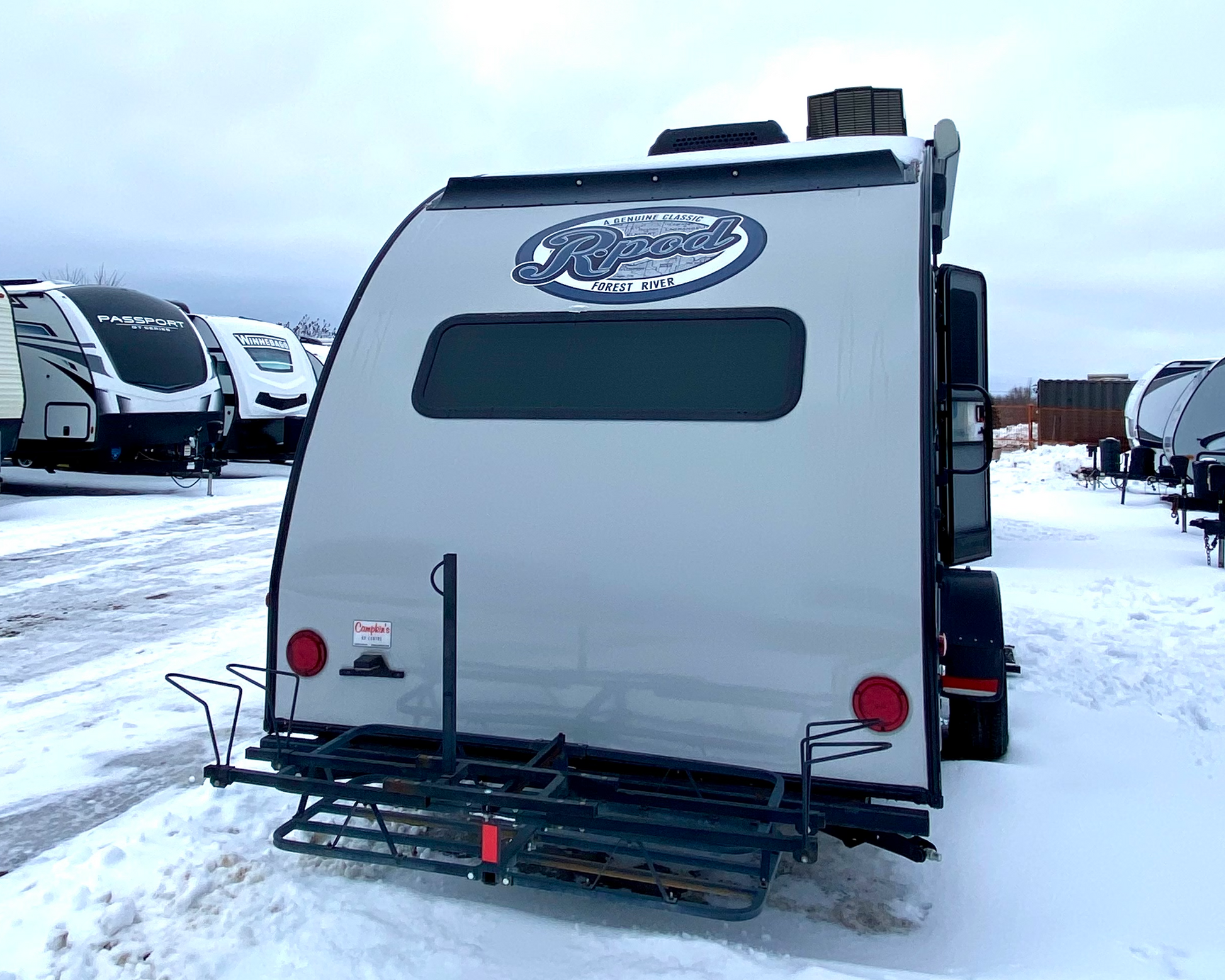 2018 Forest River R-Pod RP176 Travel Trailer showing back with bike rack