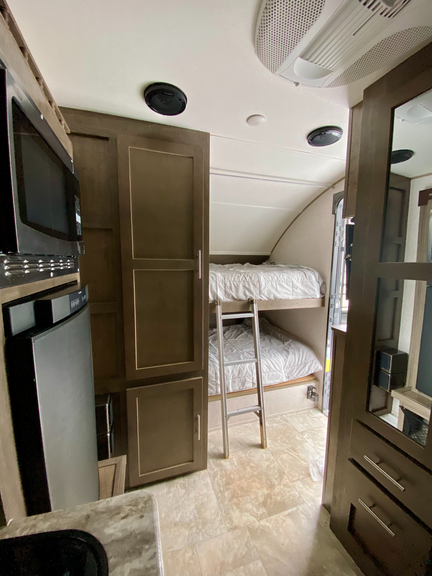 2018 Forest River R-Pod RP176 Travel Trailer showing bunks with ladder and more closet storage