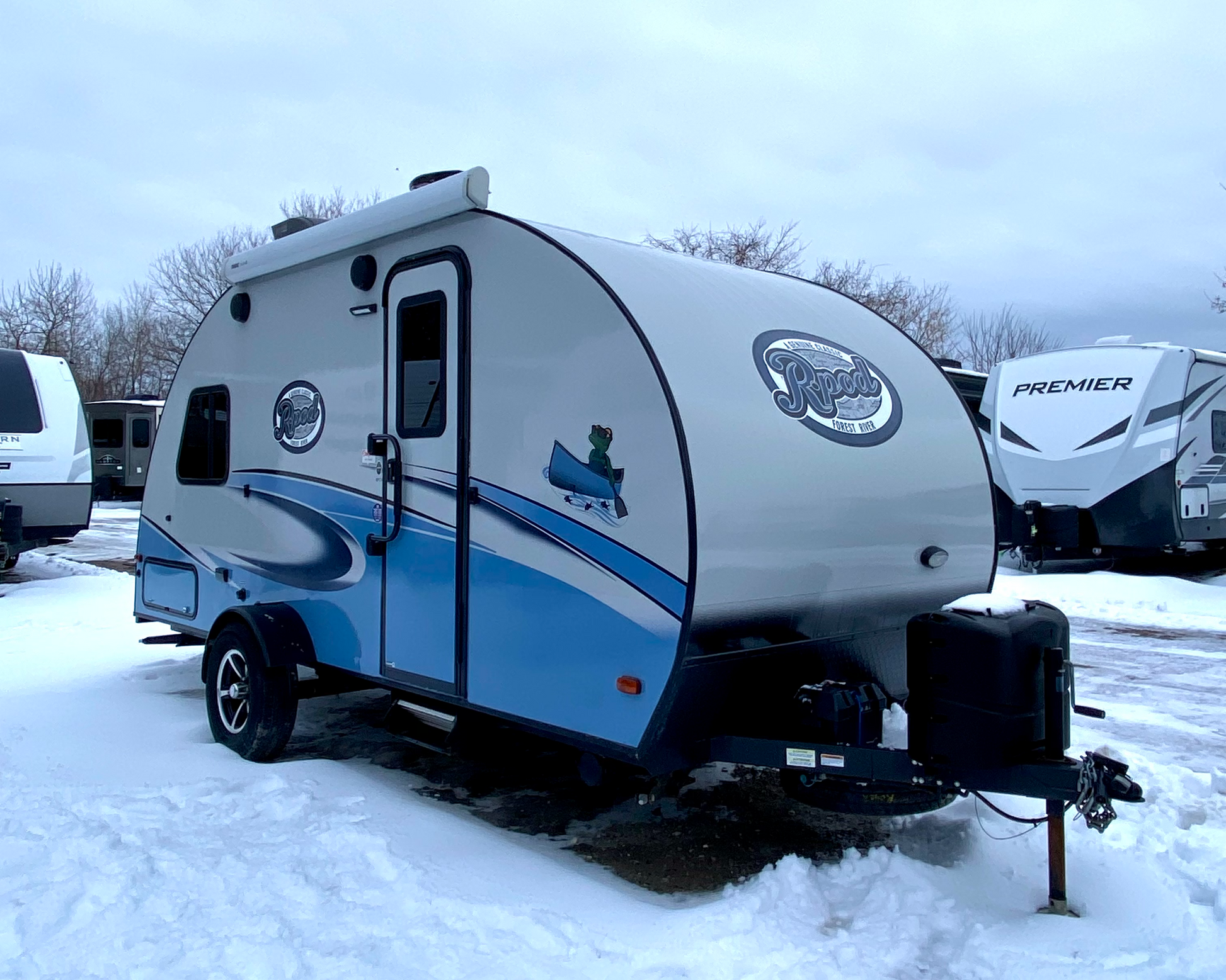 2018 Forest River R-Pod RP176 Travel Trailer showing exterior door closed and front trailer tongue